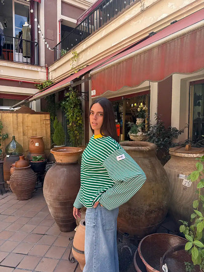 GREEN STRIPED PULLOVER