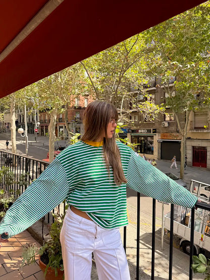 GREEN STRIPED PULLOVER